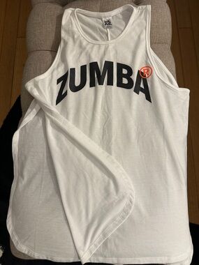 Zumba Fitness White Tank with Black Logo and Orange Accent